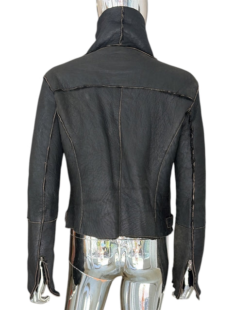 Black High-Neck Biker Jacket With Fleece Interior
