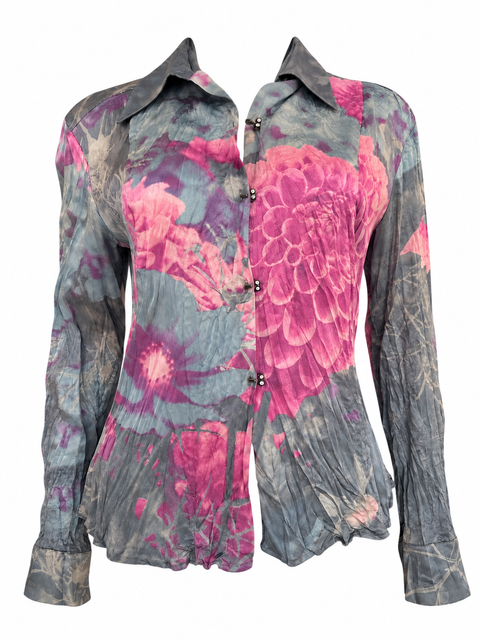 Roberto Cavalli Blue Silk Floral Blouse