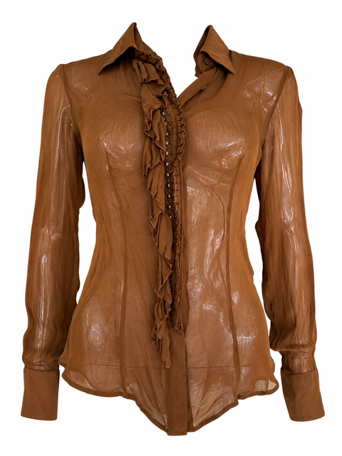Roberto Cavalli Brown Boho Silk Blouse
