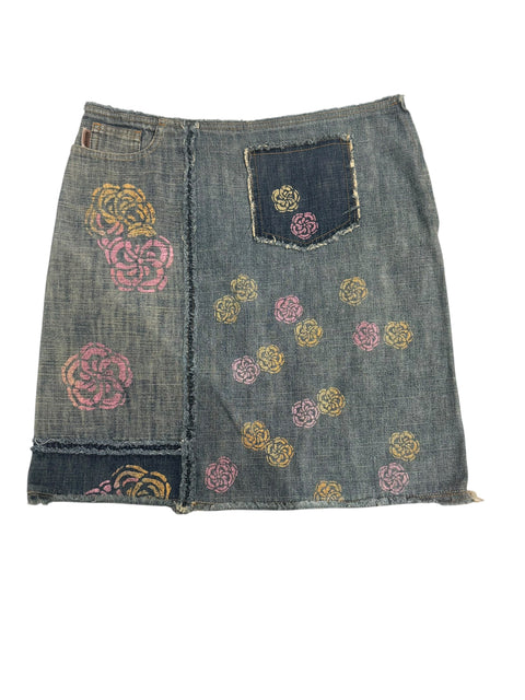 Moschino Flowers Print Denim Skirt