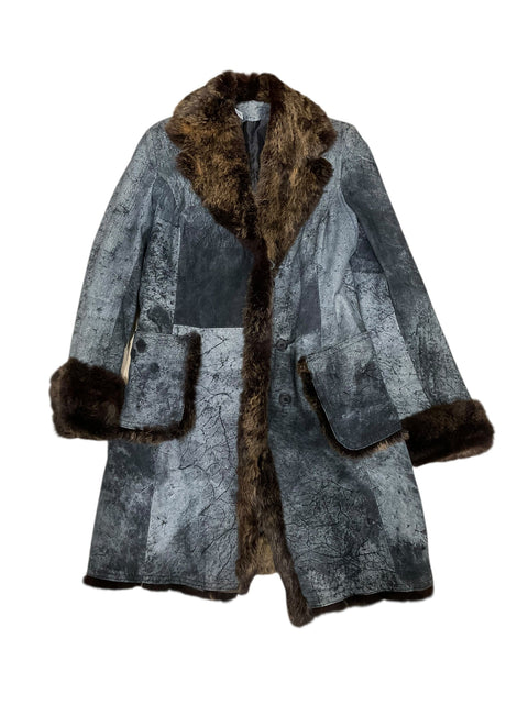 Kor@Kor Blue Leather Brown Fur Coat