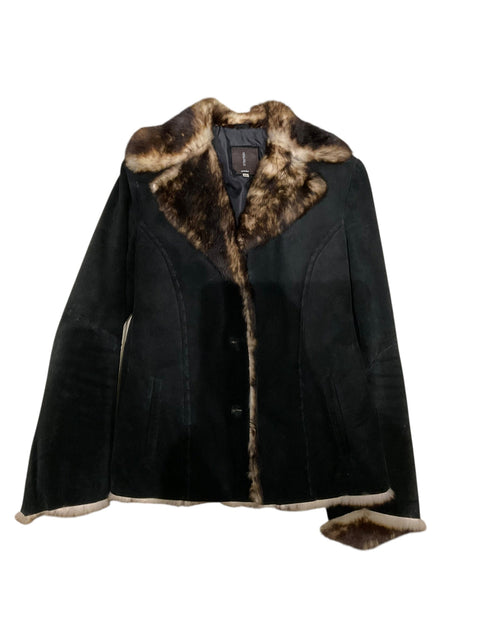 Vintage Black Leather Rabbit Fur Jacket