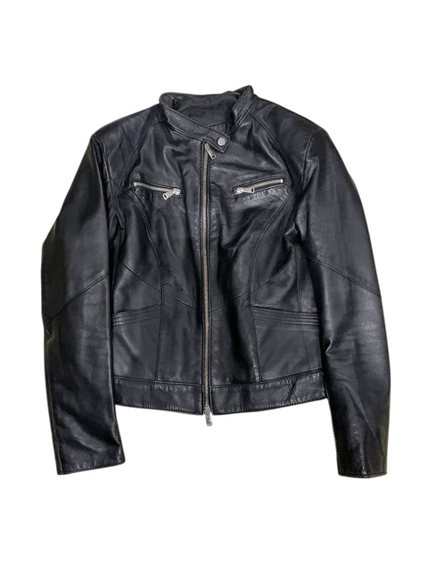 Vintage Black Leather Front Pocket Zip Jacket