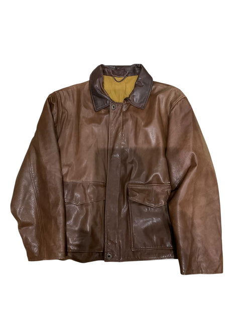 Vintage Brown Leather with Yellow Lining Jacket