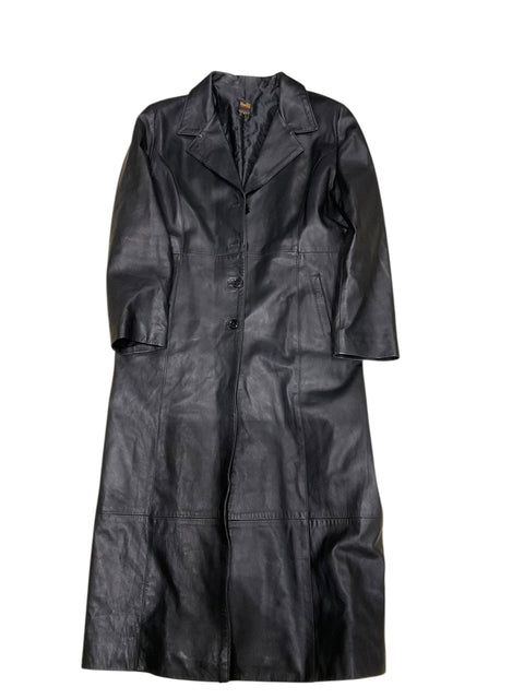 Vintage Black Leather Long Coat