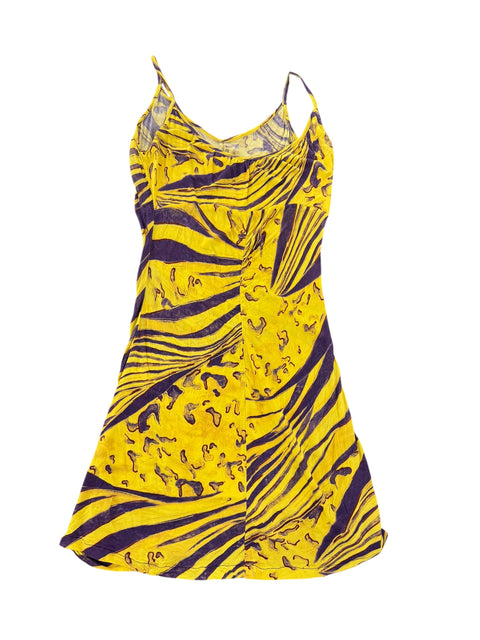 Vintage Mix Print Yellow Mini Dress