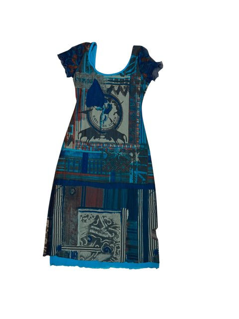 Vintage Blue Print Mesh Dress