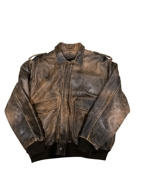 Vintage Brown Worn Leather Bomber Jacket