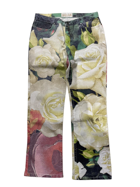 Roberto Cavalli White Rose Print Pant
