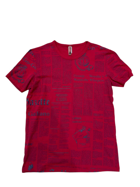 John Galliano Red News Paper Print T-Shirt