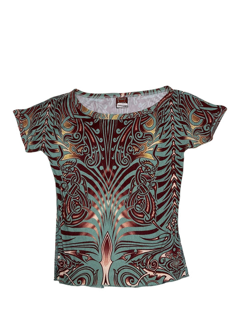 JPG Blue Red Tattoo Print Top