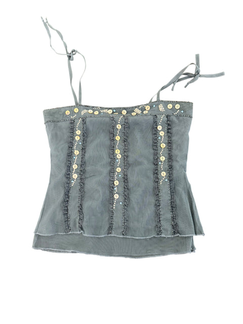 Motivi Blue Mesh Embroidered Button Top