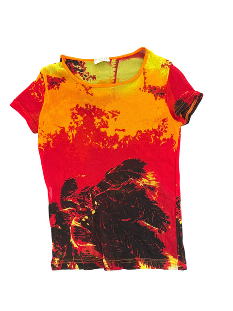 Rosso Di Serra Mesh Red Print Top