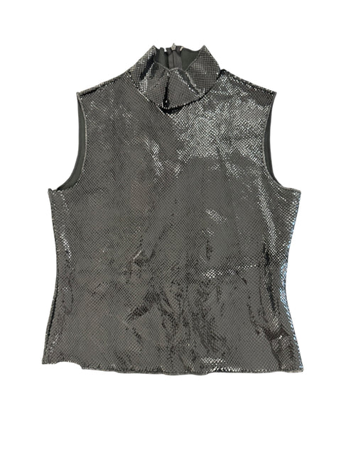 Vintage Textured Black Sleeveless Top