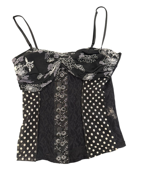 Vintage Mix Print Black Tank Top