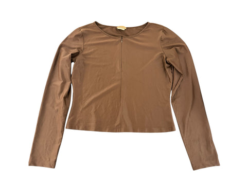 My Time Brown Zip Crop Top