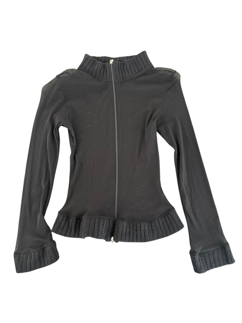 Vintage Mesh&Wool Black Zip Up Top