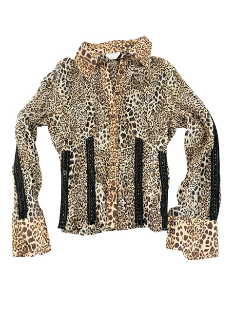 Vintage Leopard Print&Lace Shirt