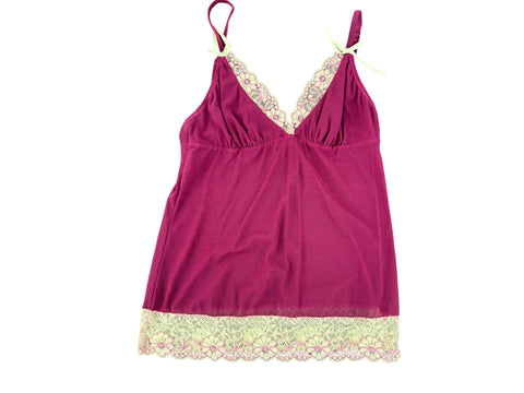 Pink Mesh Green Lace Details Top