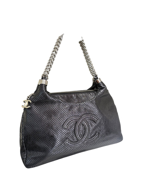 Chanel Dark Silver Leather Bag