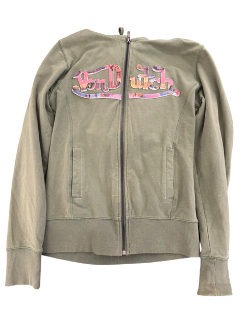 Von Dutch Khaki Pink Logo Hoodie