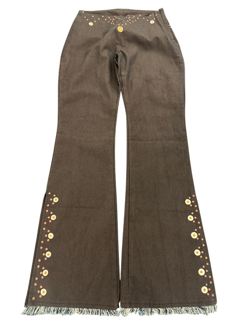 Vintage Brown Denim Orange Detail Strass Pant