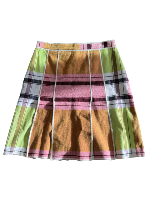 Moschino Yellow/Pink Tartan Wool Skirt