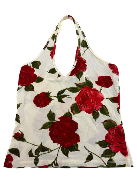 Zouka White Red Roses Print Backless Top