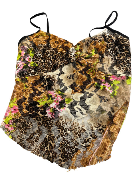 Vintage Brown Lace Leo Print Top