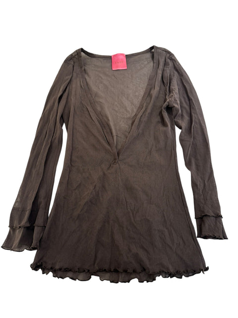 Kaos Mesh Brown Large V-neck Long Sleeve