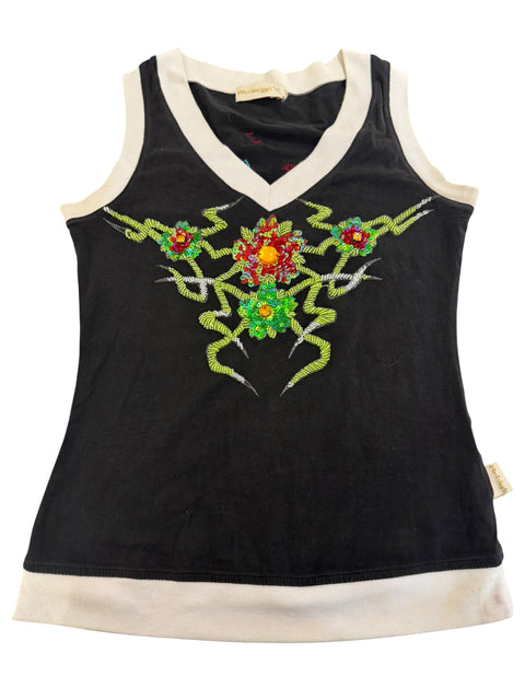 Artigli Black Rhinestone Embroidery Top