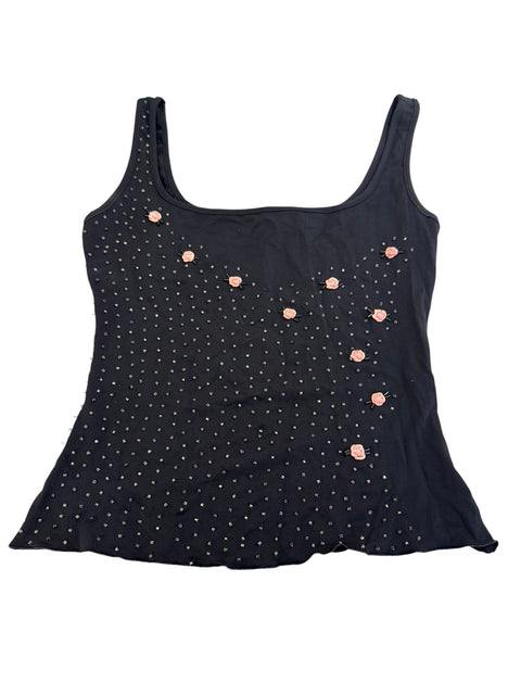 CHA Black Pearl Flower Embroidery Tank Top