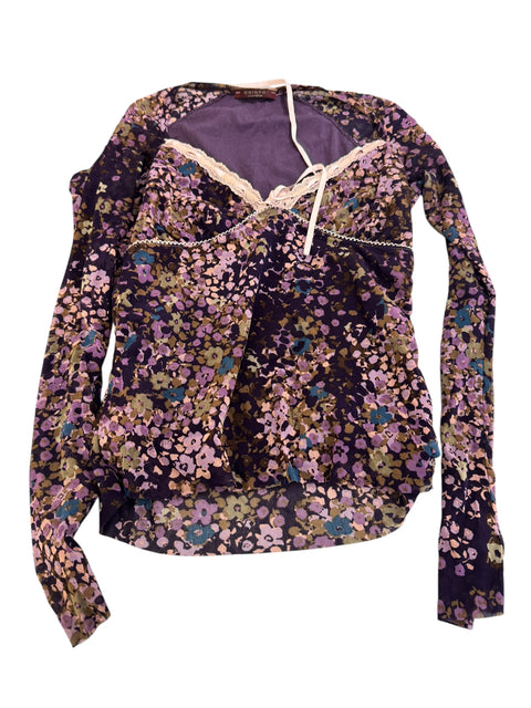 Esisto Mesh Purple Floral Print Long Sleeve