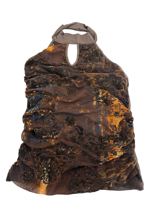 Kor@Kor Brown Floral Print Velvet Top