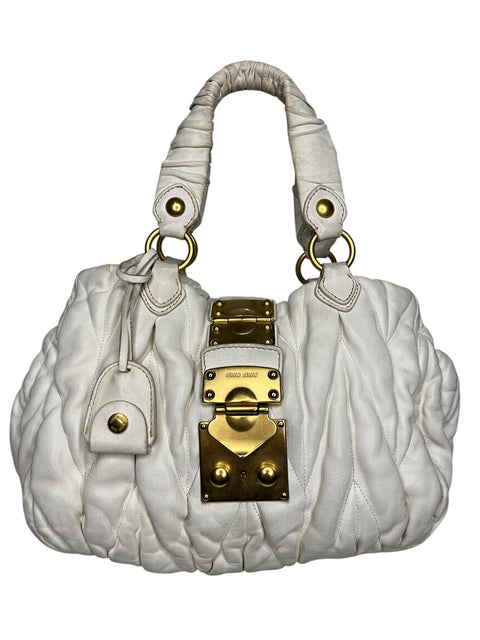 Miu Miu Matelasse Gold White Leather Hand Bag