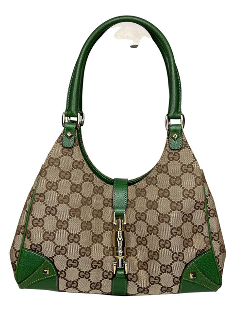 Gucci Jackie GG Beige Green Canvas Shoulder Bag