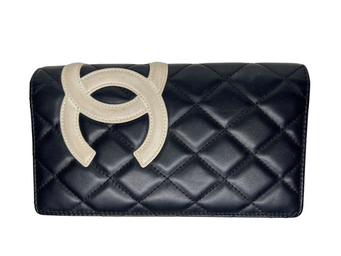 Chanel Cambon Long Wallet Black White Matelasse Leather