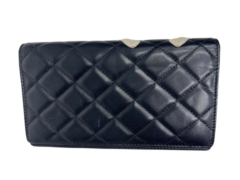 Chanel Cambon Long Wallet Black White Matelasse Leather