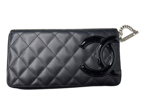Chanel Cambon Line Long Wallet Black Matelasse Leather