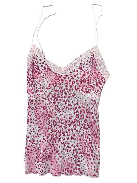 Vintage Mesh Pink Leopard Print Top