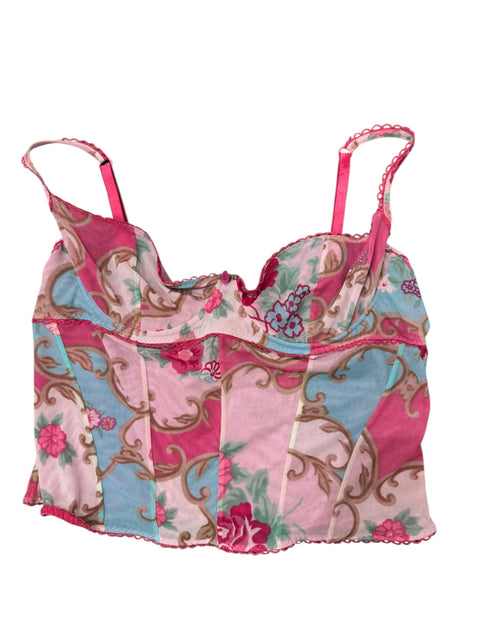 Blumarine Mesh Pink Ornemental Print Corset