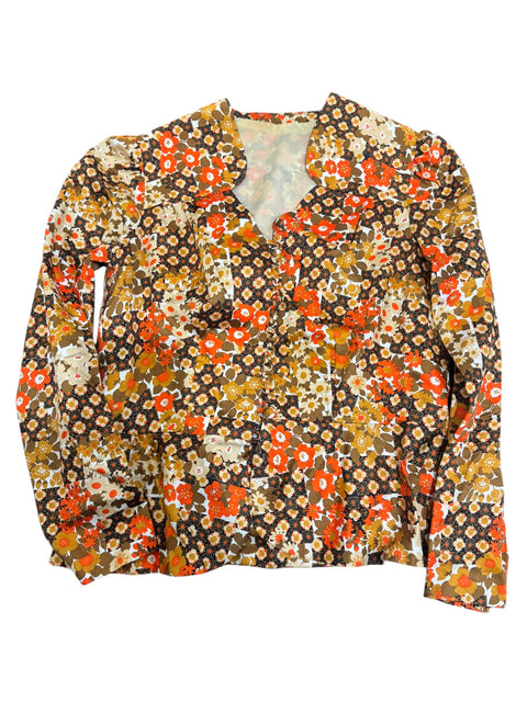 Vintage Orange Floral Retro Print Cardigan