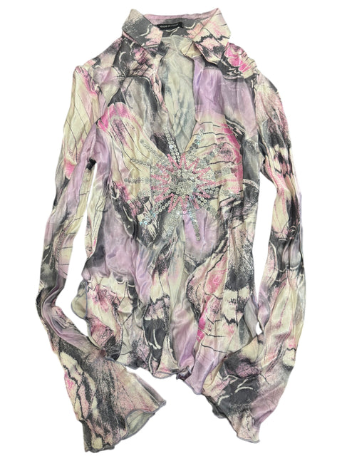 Vintage Pink Ecru Satin Strass Detail Shirt