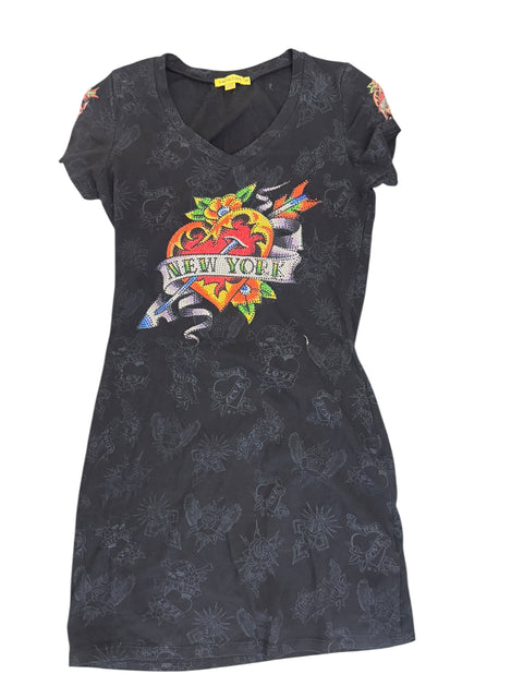 Laculture Black "Ed Hardy" Style Print Dress