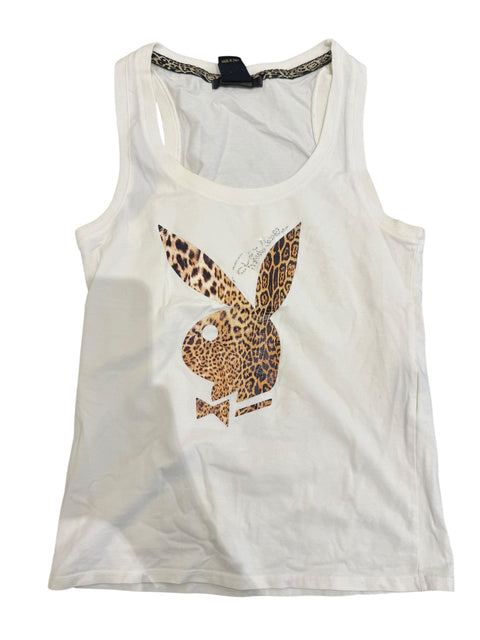 Roberto Cavalli for Playboy White Leopard Bunny Print Tank Top