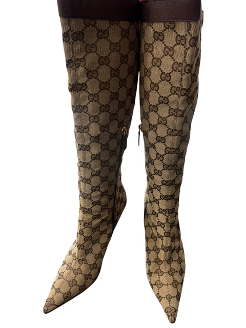 Gucci Beige Canva Monogramme Boots