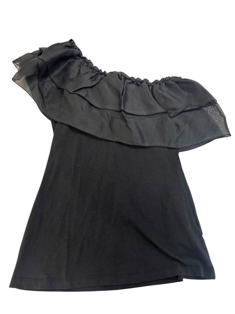 Max Mara Black Asymmetric Ruffled Top