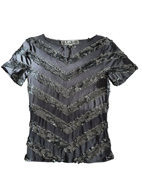 List Black Mesh Sequin Top