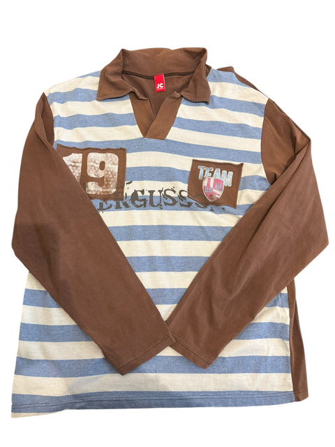 JC Studio Brown Sleeve Blu Stripes Polo