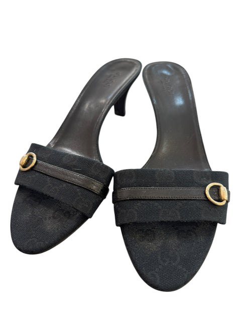 Gucci Black Canvas Mules Size 37